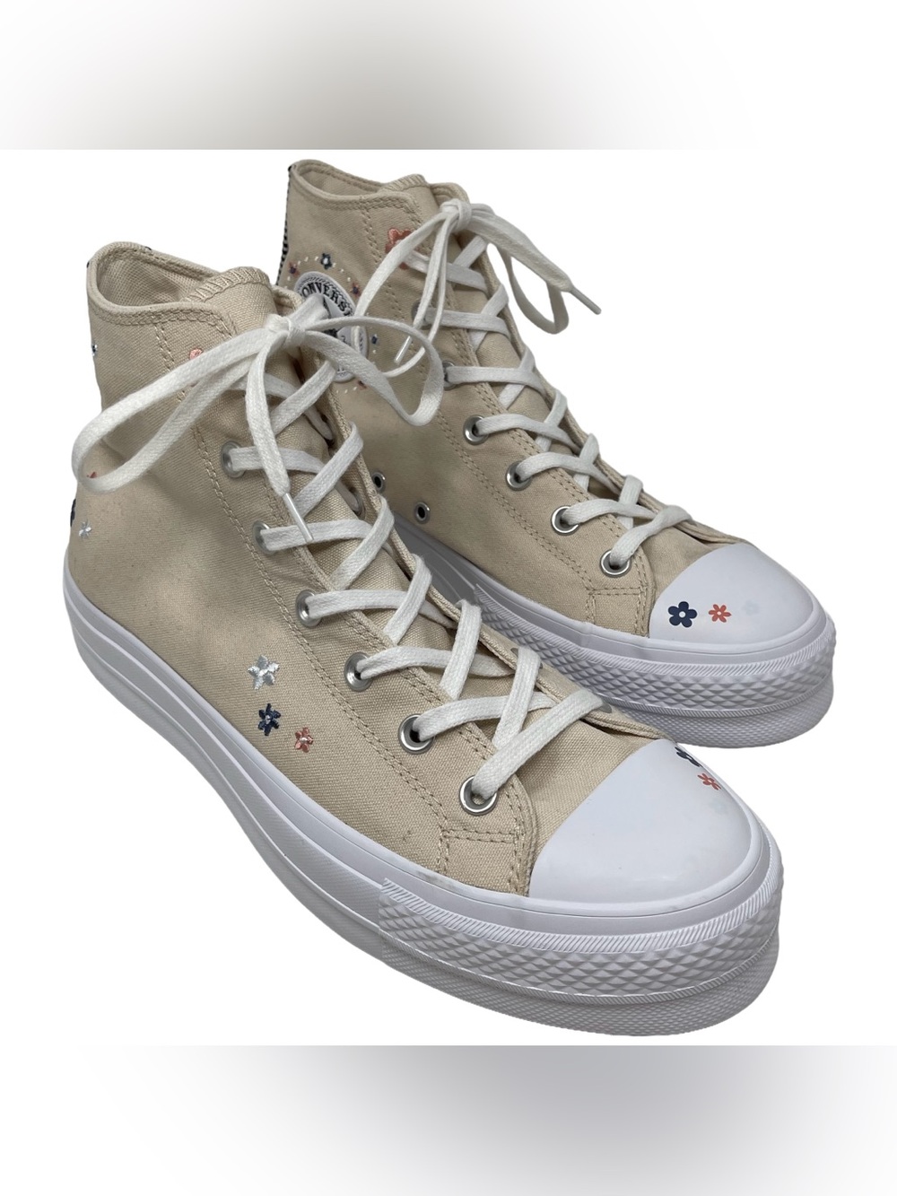 Converse Chuck Taylor Platform Beige Tan Embroidered Floral Flower Womens 11